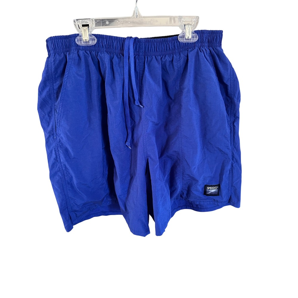 Vintage 80s Speedo Swim Trunks Royal‎ Blue Nylon Mesh Lined Pockets Mens Large